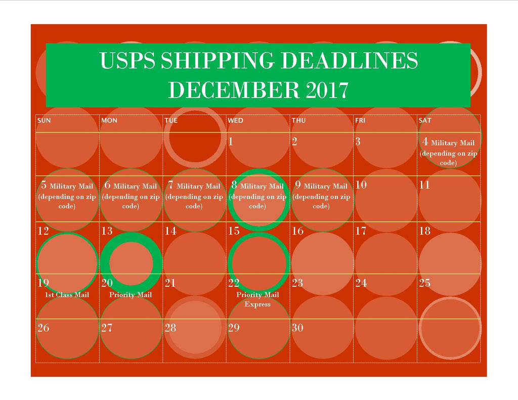 USPS Shipping Deadlines for 2017