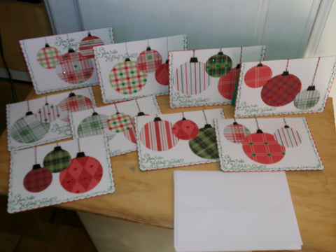 Scalloped Ornaments Christmas Cards - Set of 9