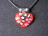 Red Glass Heart Necklace Blk Cord 9"