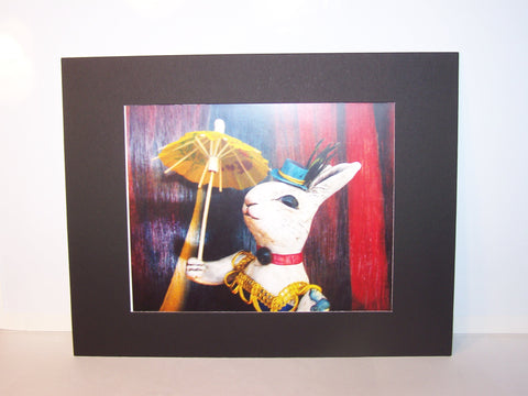 Matted Bunny With Umbrella Photo - Ready to Frame