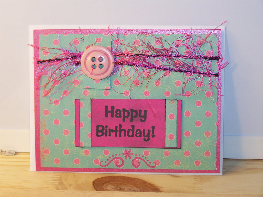 Pink Button Birthday Card