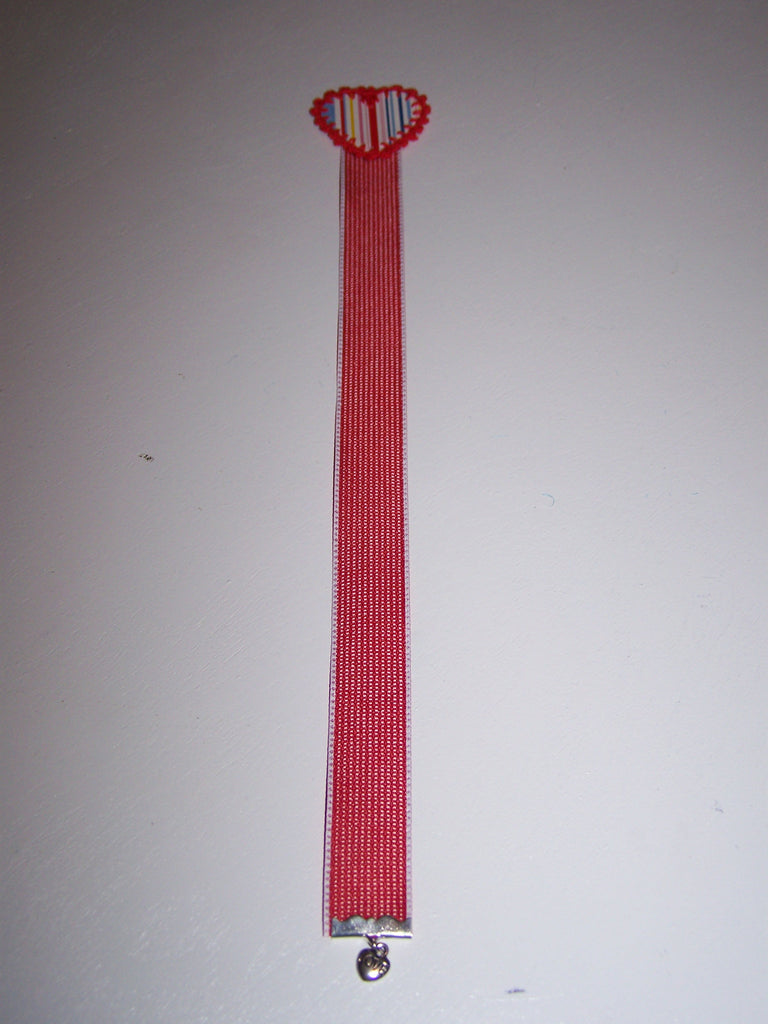 Striped flower red ribbon bookmark
