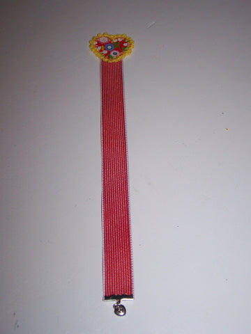 Red flower heart red ribbon bookmark