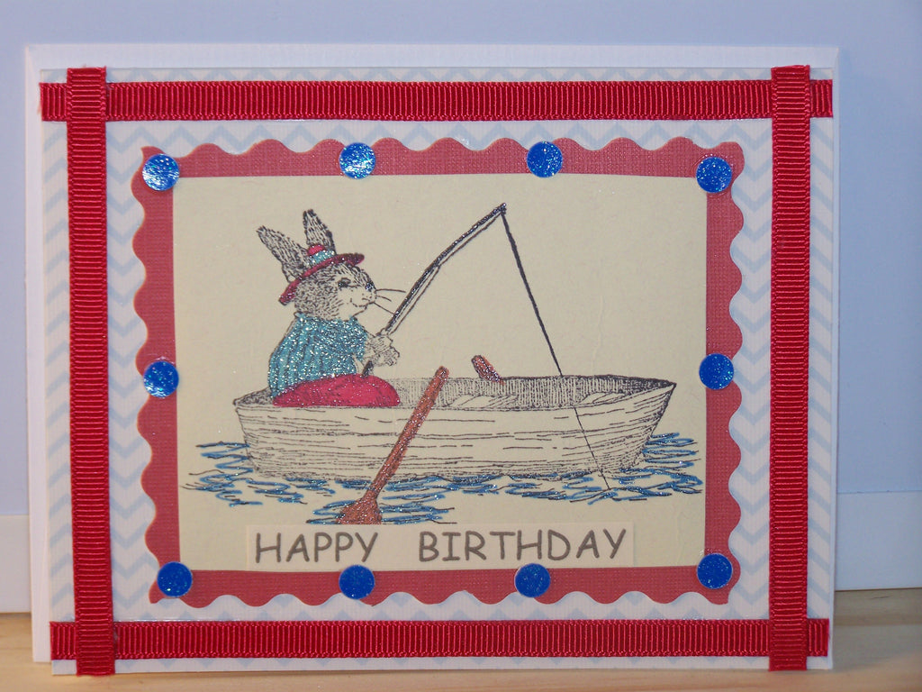 Rabbit Fishing Birthday Card
