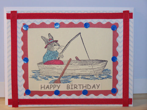 Rabbit Fishing Birthday Card
