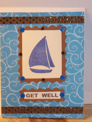 Get Well card - blue boat