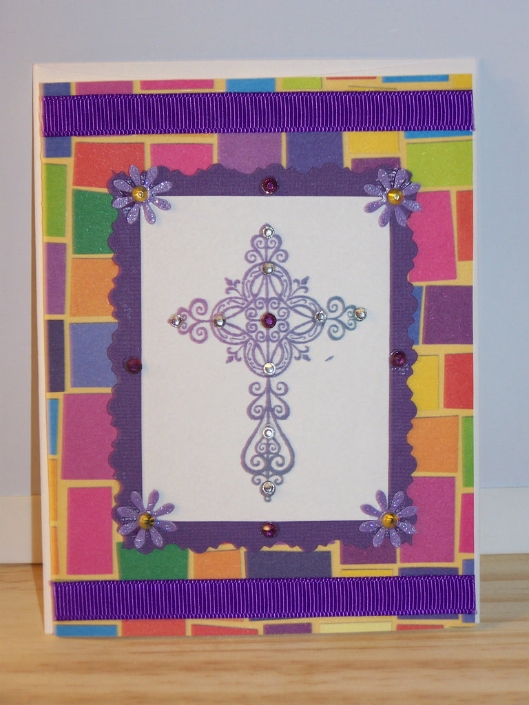 Any Occasion Card - multi-colored squares purple cross