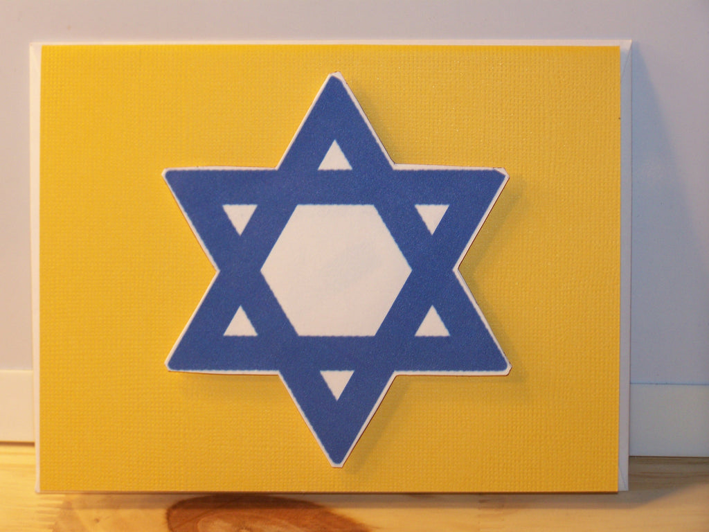 yellow Hanukkah card w/3-D blue star