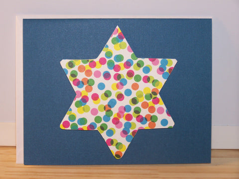 blue Hanukkah card w/3D colorful star