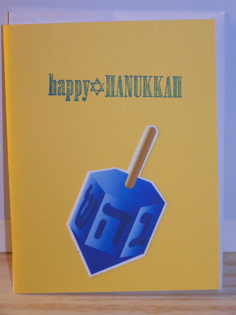 Yellow "Happy Hanukkah" Card with Dreidel