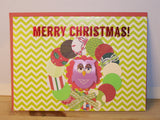 Purple Owl Wreath Merry Christmas Stamped Card