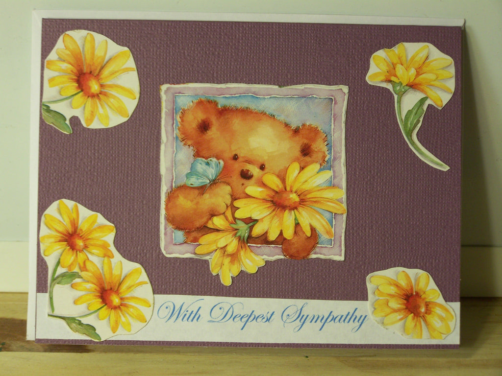 Sympathy Card - "With Deepest Sympathy" Bear & Flower