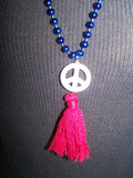 14" Beaded Necklace (Peace Sign) with Tassel