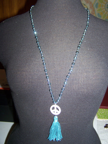 16" Beaded Necklace (Peace Sign) with Tassel