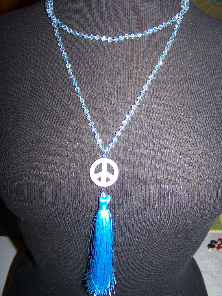 21" Beaded Necklace (Peace Sign) with Tassel