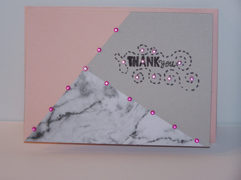 Thank You Card - Pink Bling Gray Marble