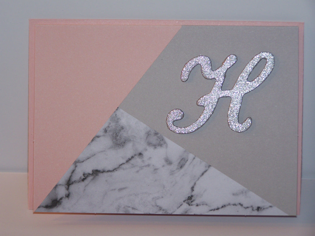 Initial Notecard - Pink w/Gray Marble