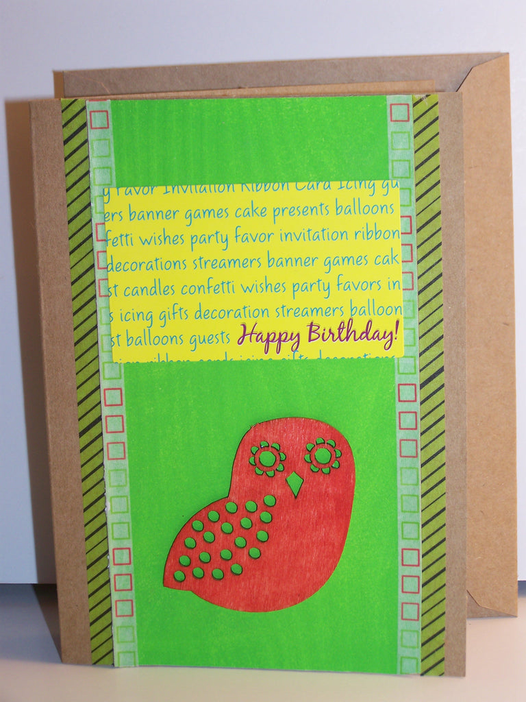 Happy Birthday Text with Orange Owl Birthday Card