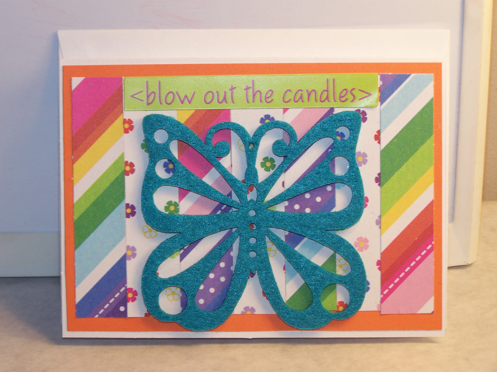 Blow Out the Candles Teal Butterfly Birthday Card