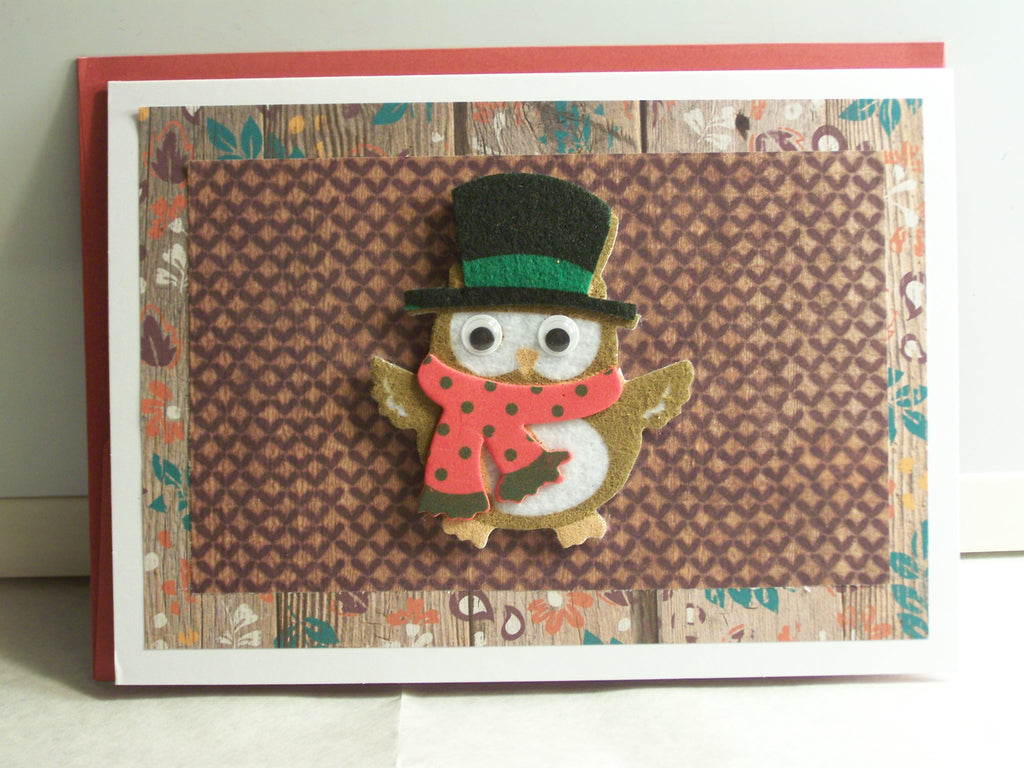 Owl with Top Hat Stamped Holiday Card