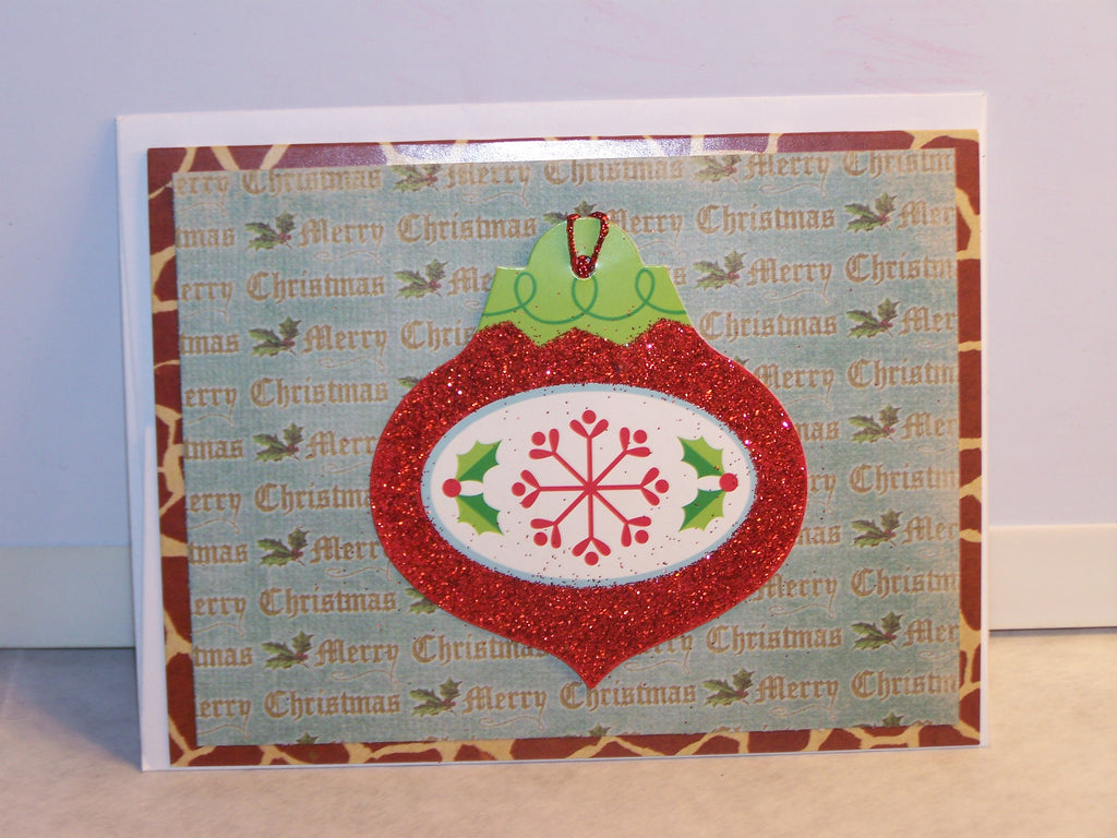 Giraffe Print Glitter Ornament Holiday Card