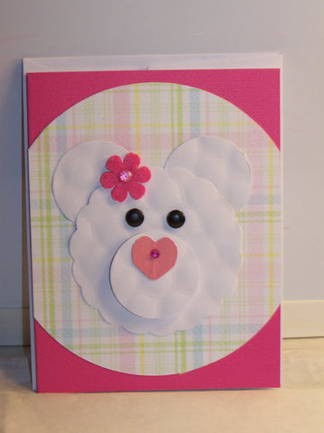 Pink Plaid Bear Baby Card