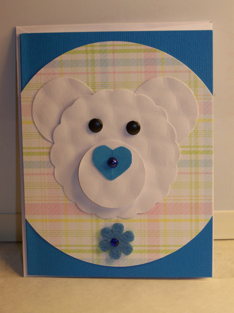 Blue Plaid Bear Baby Card