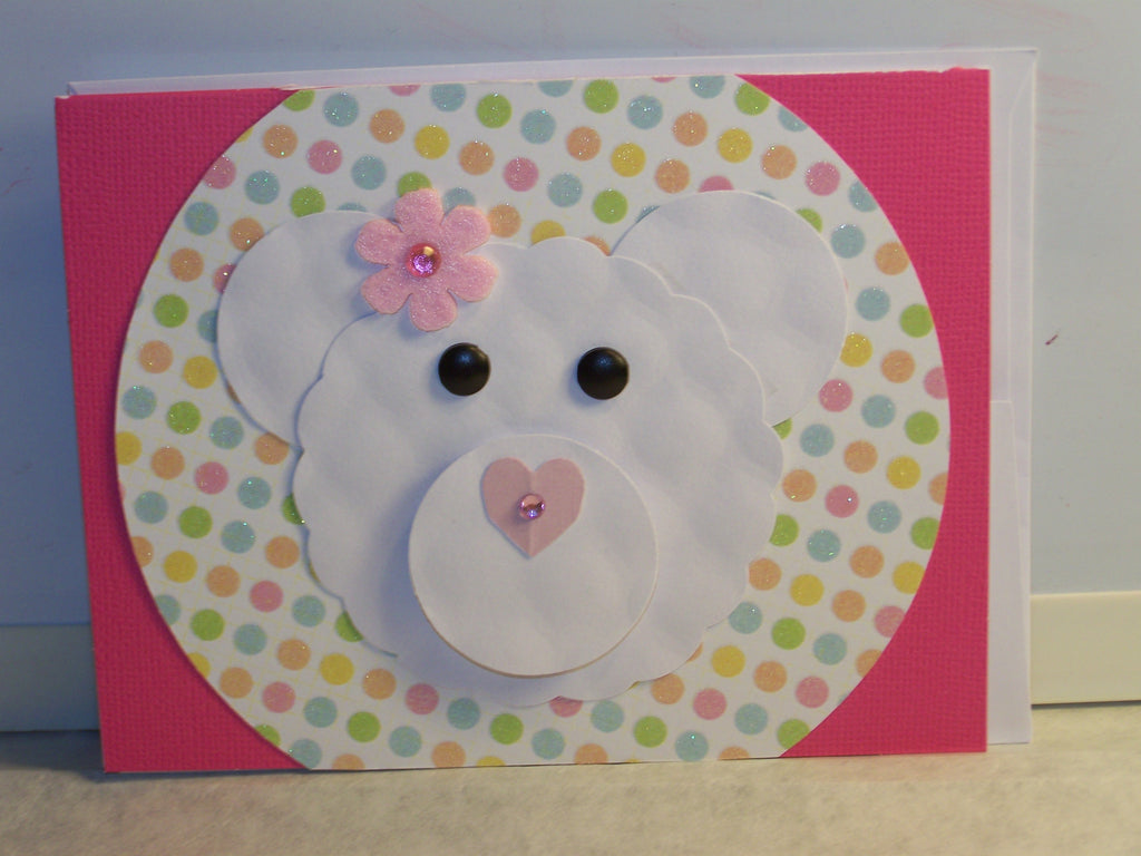 Pink Dots Bear Face Baby Card