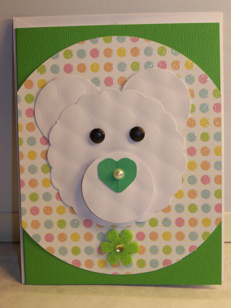 Green Dots Bear Face Baby Card