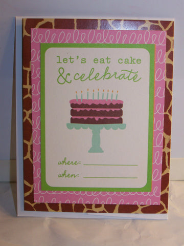 Giraffe Background Let's Eat Cake & Celebrate Birthday Card