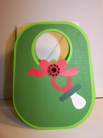 Green Baby Bib with Pacifier Card