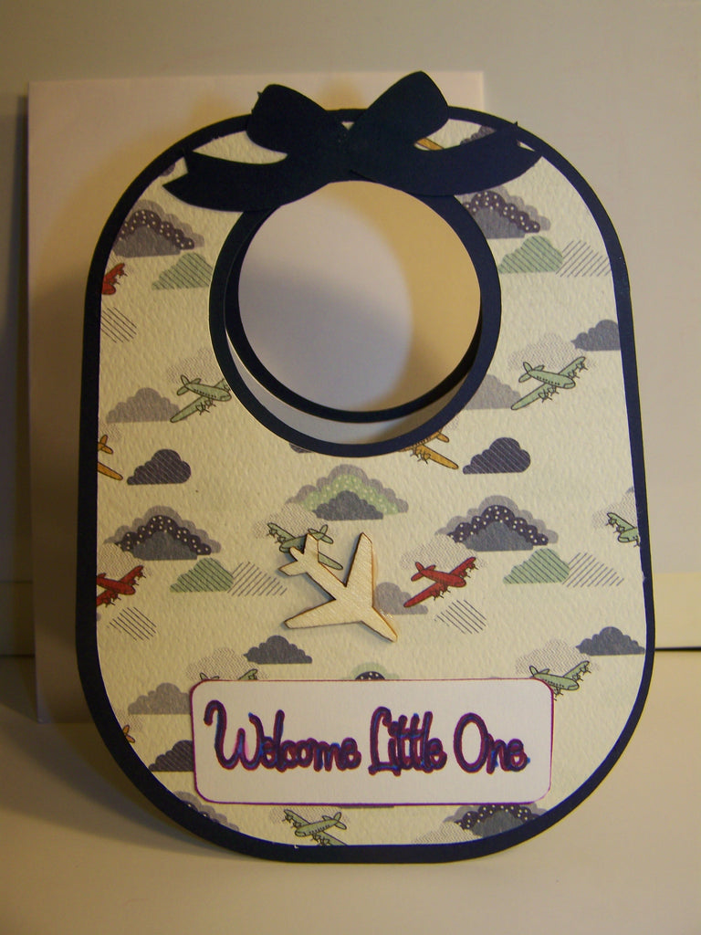 Welcome Little One Baby Bib with Airplanes Card