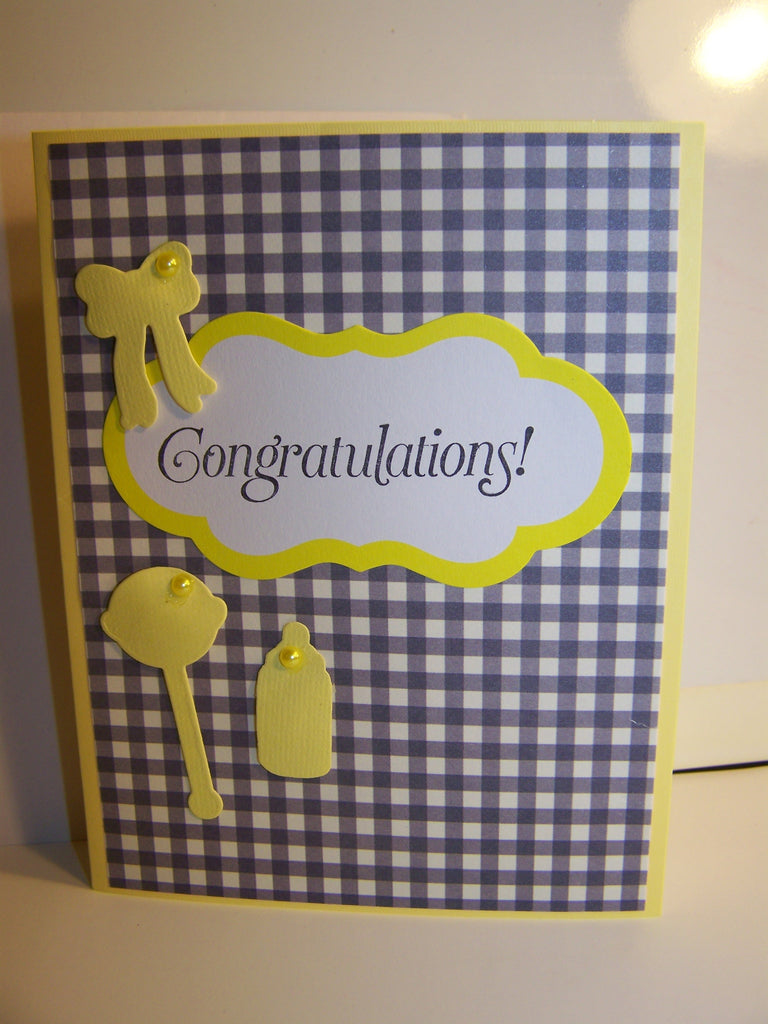 Gray Plaid Congratulations Baby Card