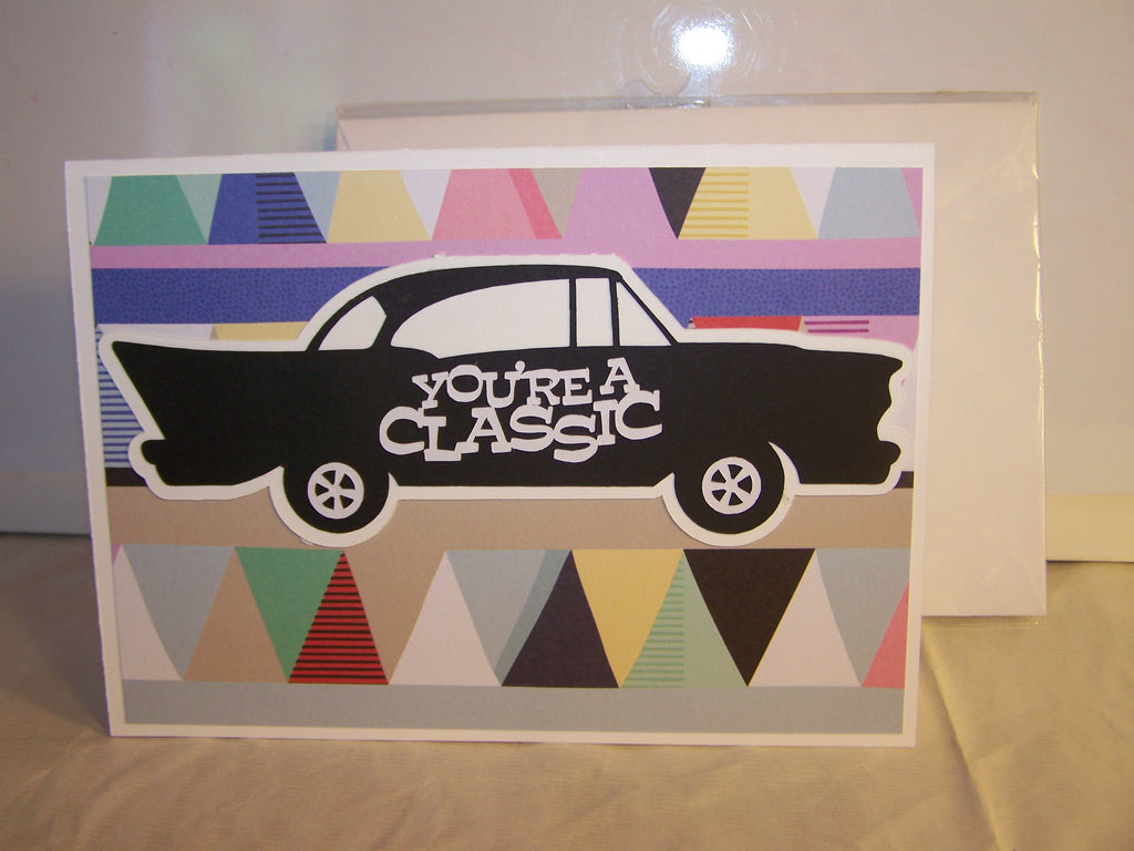 You're A Classic Car with Colorful Pennants Birthday Card