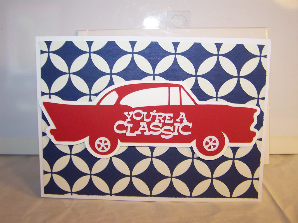 You're a Classic Red Car on Blue Background Birthday Card