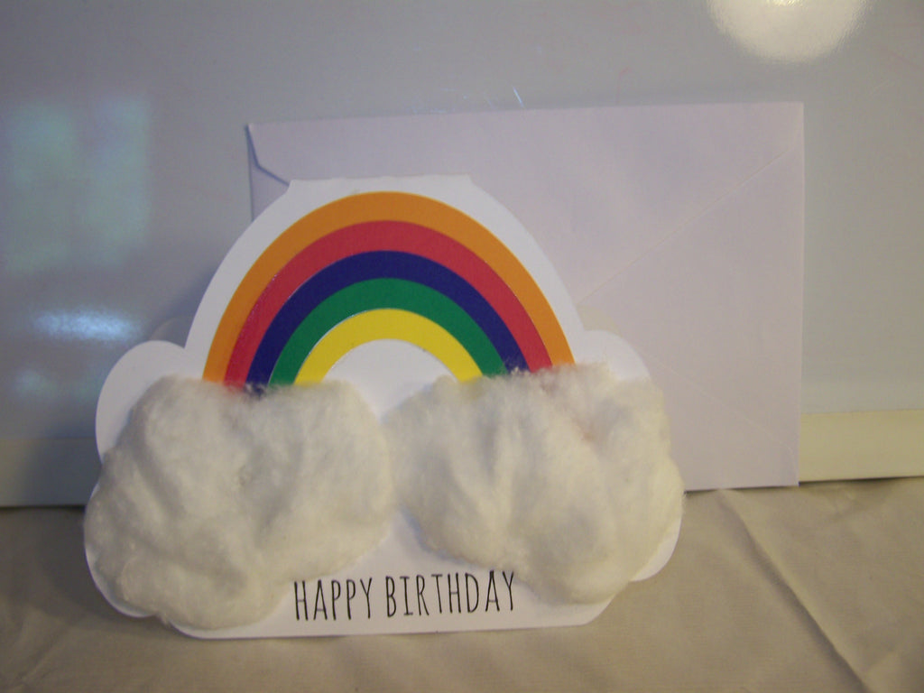 Rainbow With Cotton Clouds Birthday Card