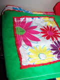 Half Apron with Green Background and Colorful Flower Pockets