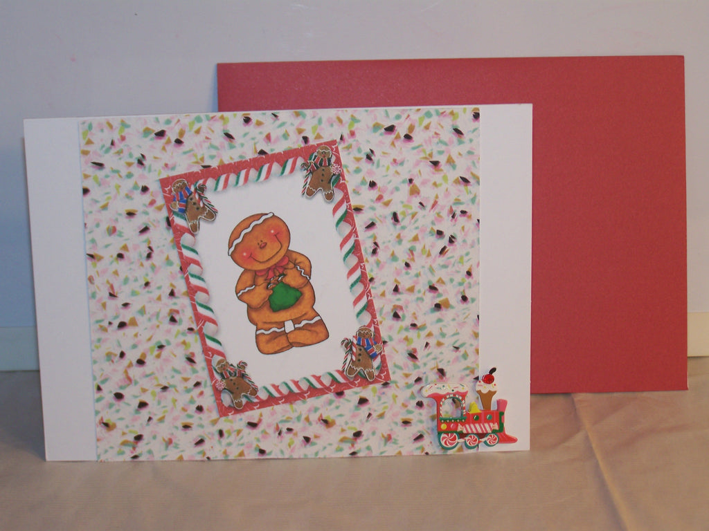 Gingerbread Man with Candy Train Christmas Stamped Card