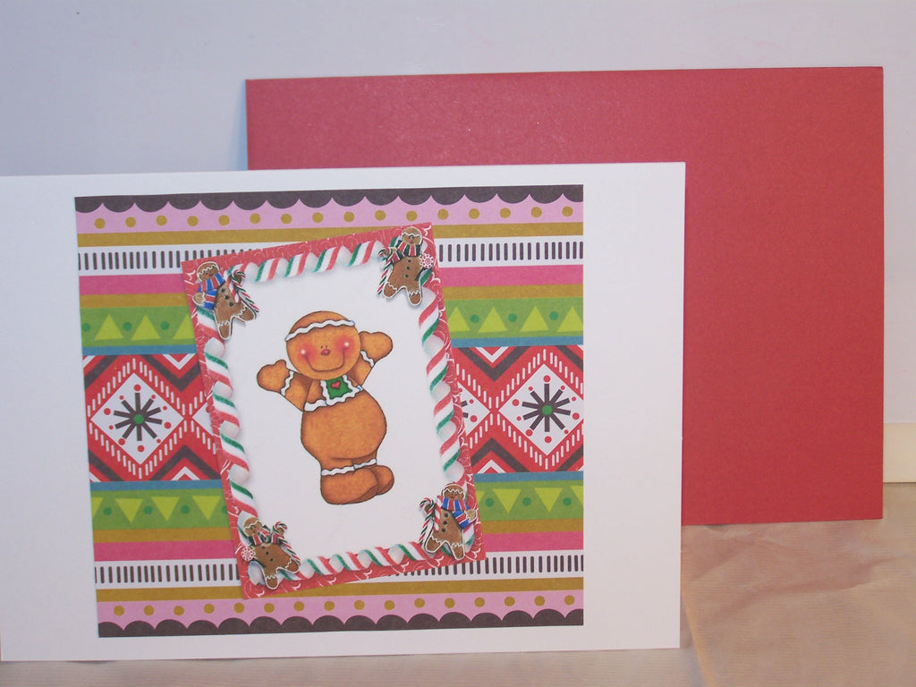 Gingerbread Man on Colorful Festive Background Christmas Stamped Card