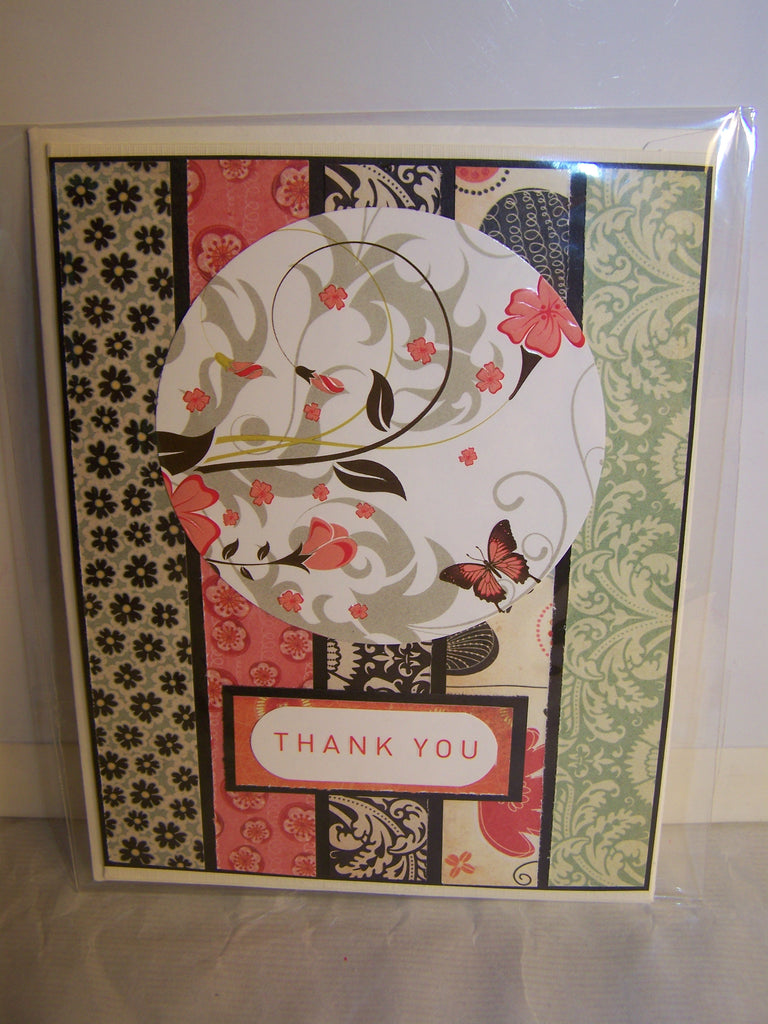 Floral Stripes and Circle Thank You Card