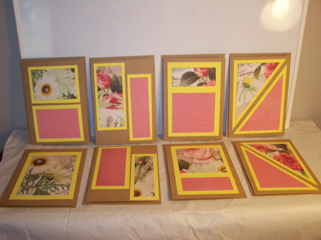 Set of 8 Handmade Cards NWT - Yellow & Pink